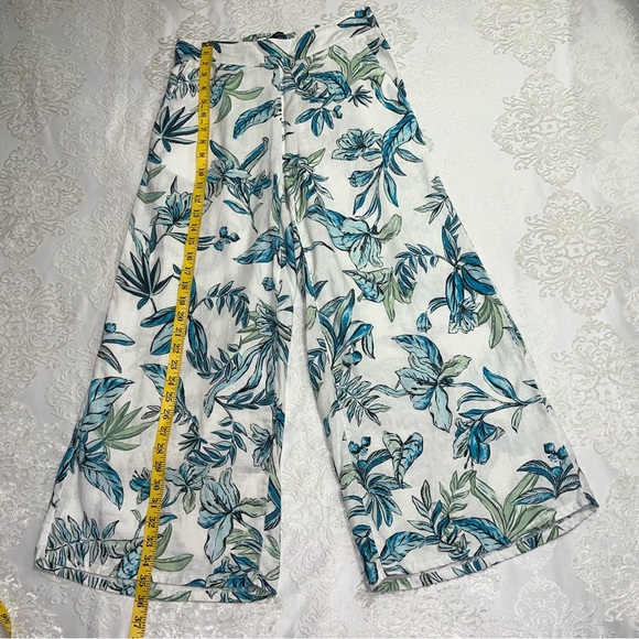 Tahari 100% Linen Crop Wide Leg High Rise Pant Tropical Size Small - Picture 4 of 5